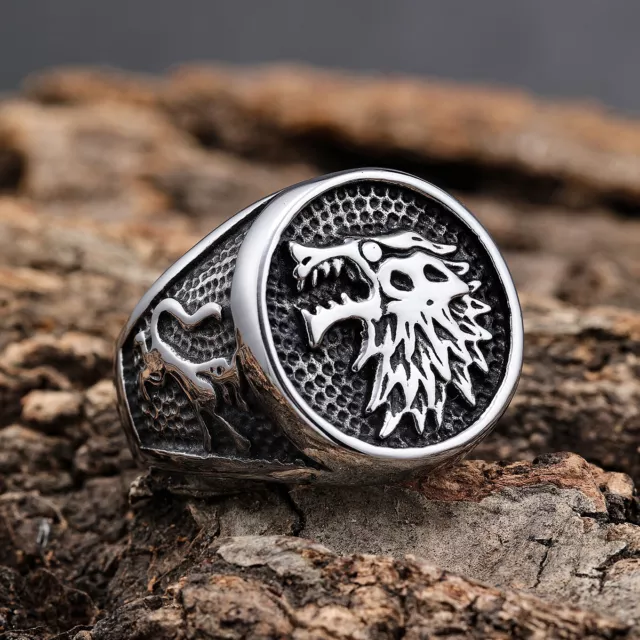 House of Stark Game Thrones Rings Direwolf Wolf Stainless Steel Ring Mens Gift 2