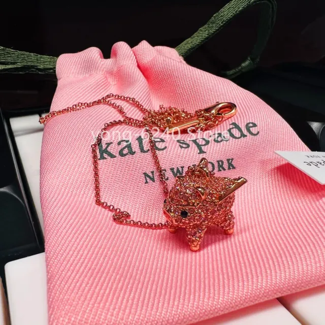 NWT Kate ks Spade Rose Gold Imagination Pig Necklace Crystal Pave w/ Dust Bag