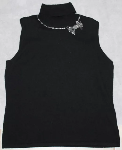 Anne Klein Cashmere Sleeveless Sweater Beaded Bow Neckline Large