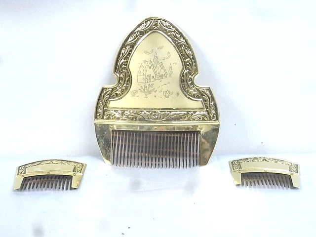 Peigne à Chignon Ancien En Galalithe - Style Art Déco - Strass Crème - Vintage Occasion