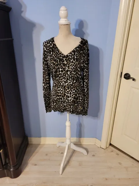 Michael Kors Medium Sweater Womens Long Sleeve Vneck Animal Print