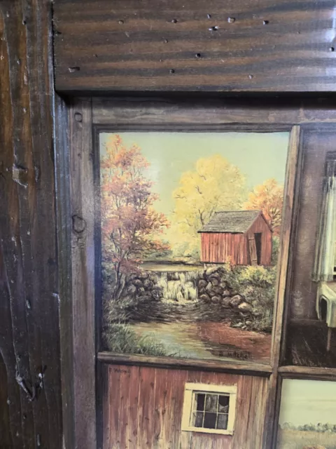 Vintage Homco B Mitchell 12 Window Pane Picture Autumn Farm Home Interiors 25x25 2