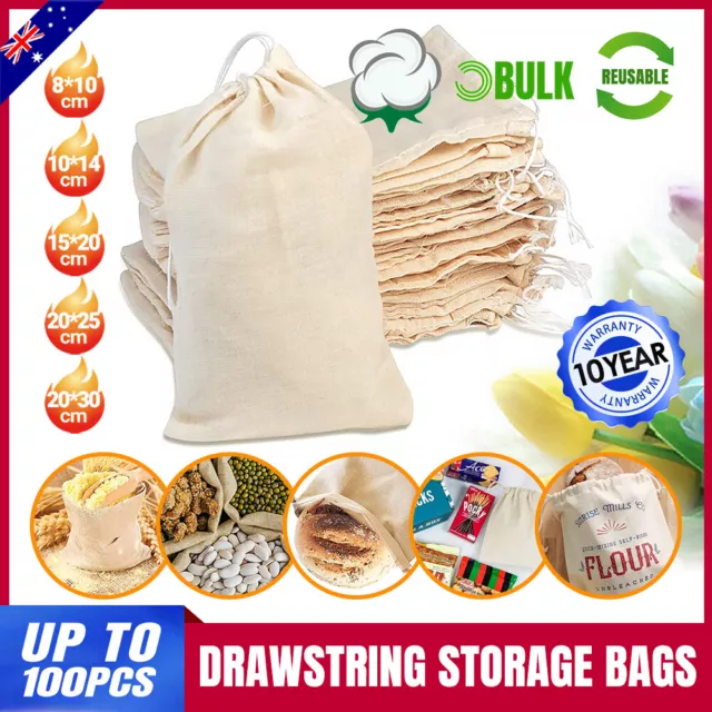 10-100Pcs 5 Sizes Drawstring Storage Bags Calico Bags Linen Tote Gift Bag Bulk