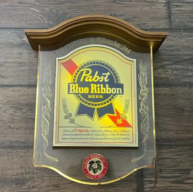 Vintage Pabst Blue Ribbon Pbr Beer Light Sign Crystal Heritage Back Bar Display