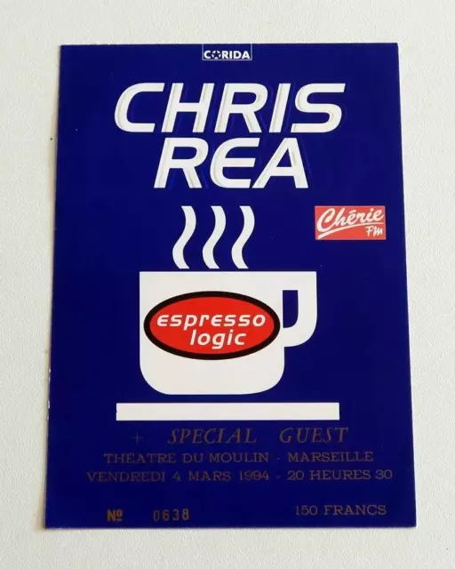 CHRIS REA rare billet ticket concert FRANCE Marseille 04/03/1994