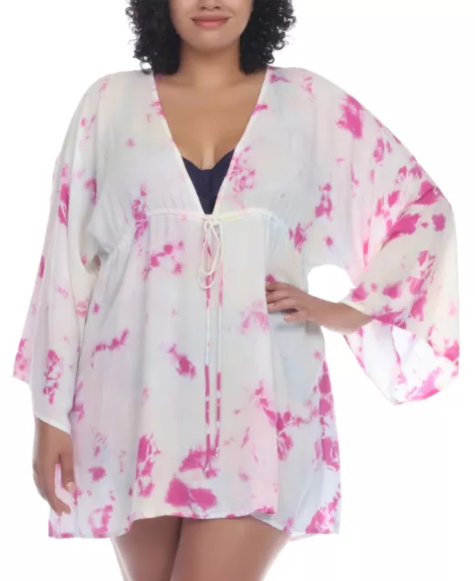 MSRP $54 Raviya Plus Size Tie-Dye Draw Waist Tunic Cover-Up Pink Size 1X