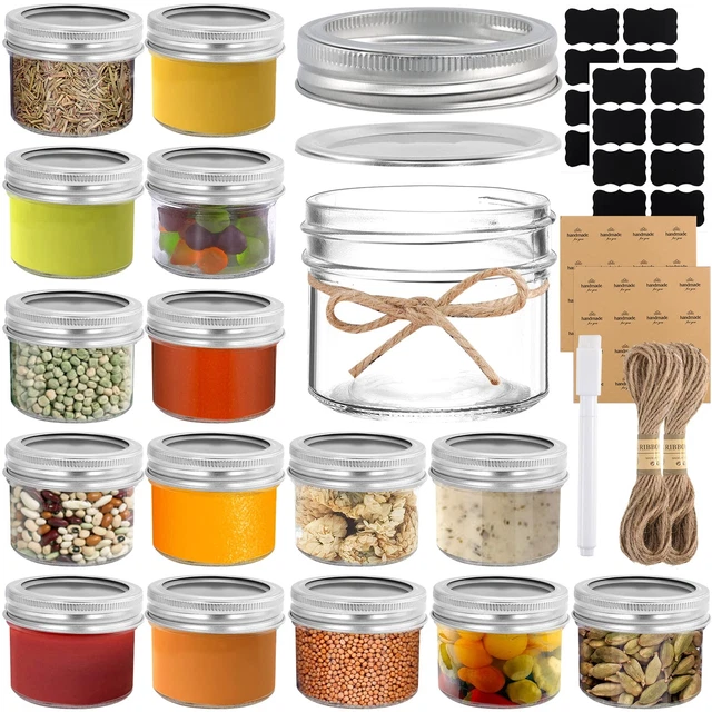 16 Pack Mini Mason Jars,4 OZ Jelly Jars with Lids and Bands,Small Glass Jars