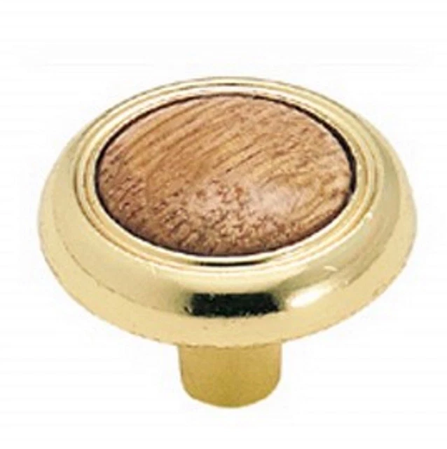 Amerock BP76244-03 Polished Brass 1 1/4" Knob w/Oak Center (5 PACK)