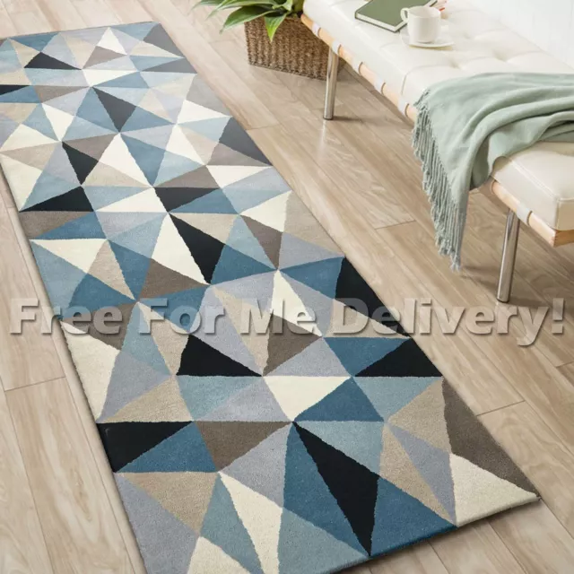 MATA HANDMADE WOOL GEOMETRIC MODERN FLOOR RUG RUNNER 80x300cm **FREE DELIVERY**