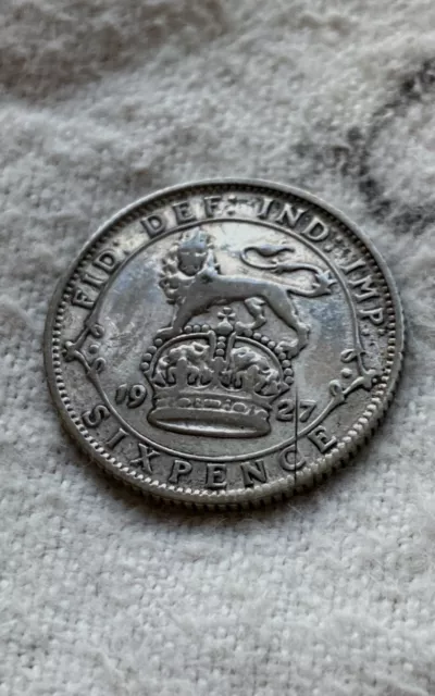 1927 King George V Sixpence Coin 50% Silver (F/VF Grade) Beautiful Toning  Rare