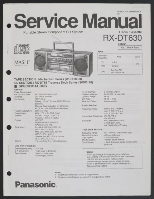 Original PANASONIC RX-DT630 Stereo CD System EU Service Manual/Diagram/Part o189