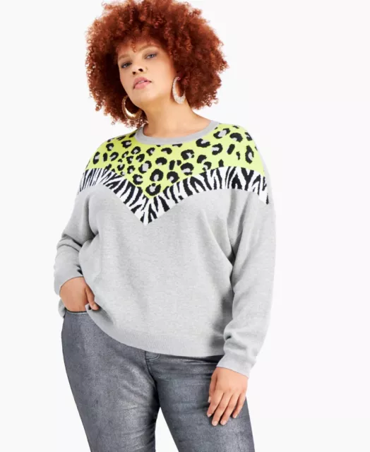 MSRP $80 Bar III Mixed Animal-Print Sweatshirt Yellow Size 3X