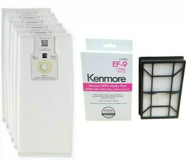 6 Kenmore O/U HEPA Bags 53294 + 1 Kenmore EF-9 Filter 53296 5068 50690 31150