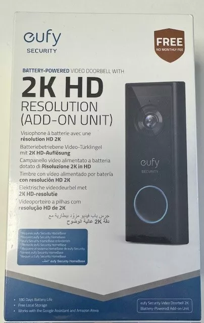 eufy Battery Powered Video Doorbell with 2K HD Resolution, Black, New