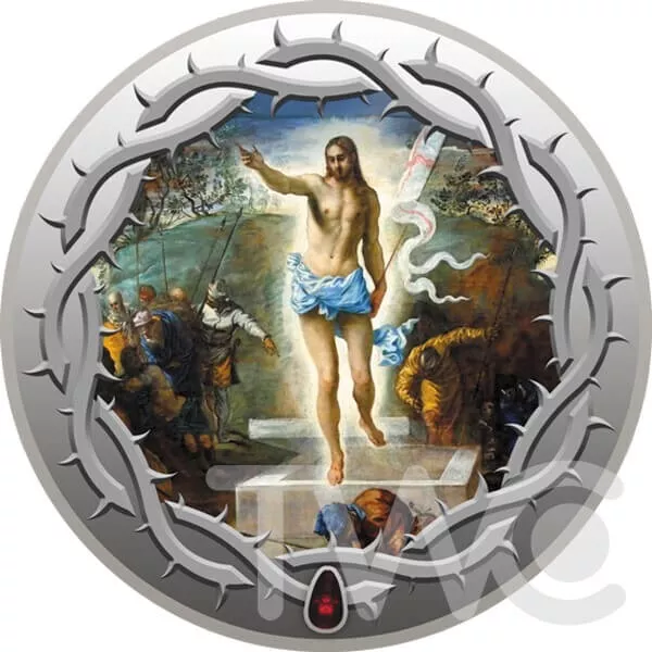 Moneda de Plata Cruz de Resurrection Passion Jesucristo CFA Camerún 2019