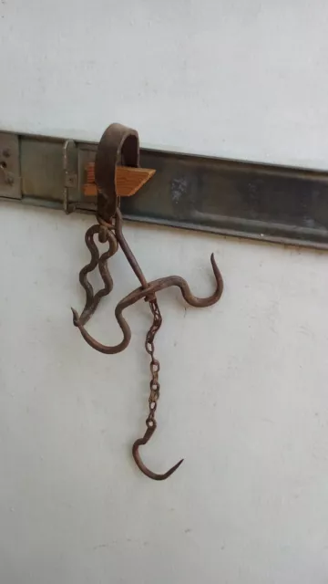 Antique Very Rare Old Hand Forged Wrought Iron Hook Hanger 19Th 2