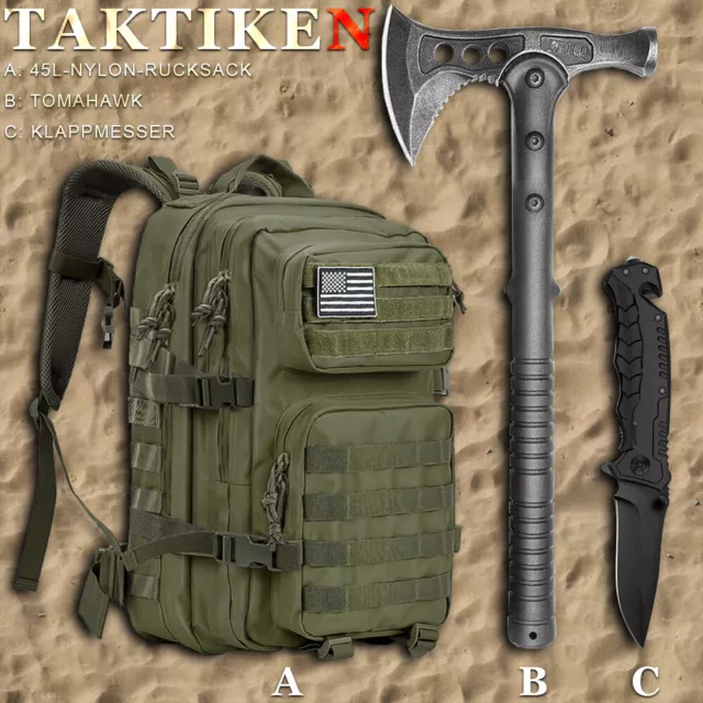 Außen Notfall Survival 45L Militärische Rucksack Camping Tomahawk JagdBeil Axt