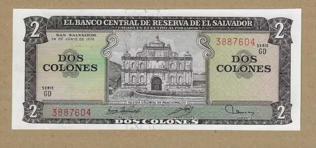 EL SALVADOR: 2 Colones Banknote, (UNC), P-124a, 24.06.1976, No Reserve!