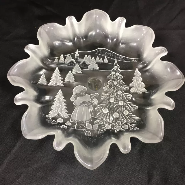 Mikasa Christmas Story Footed BonBon Serving Pedestal Dish Etched Frosted Glass