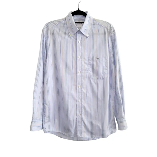 Lacoste Men's Blue Striped Long Sleeve Button Down Dress Shirt Size 40 Medium