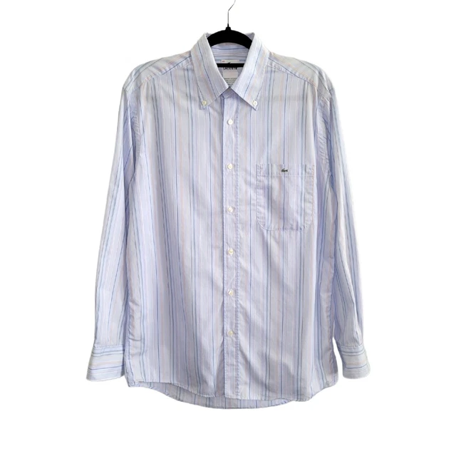Lacoste Men's Blue Striped Long Sleeve Button Down Dress Shirt Size 40 Medium