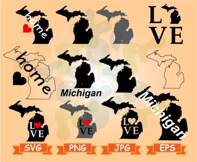 Michigan state svg, Michigan bundle, Michigan silhouette, Michigan vector