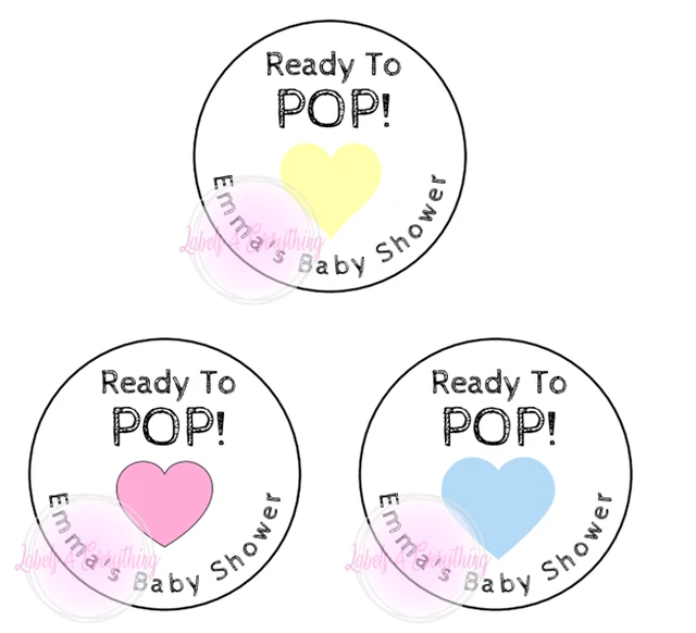 Personalised Baby Shower Stickers Ready To Pop Popcorn Thank You Sweet Cone