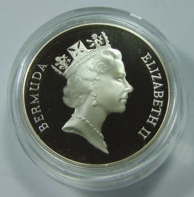 1986 Bermuda One Dollar Elizabeth Ii .925 Silver Proof Coin