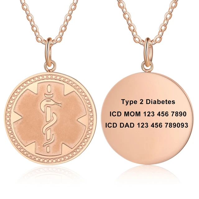 Collar de identificación de identidad de alerta médica personalizado colgante redondo supervivencia de emergencia
