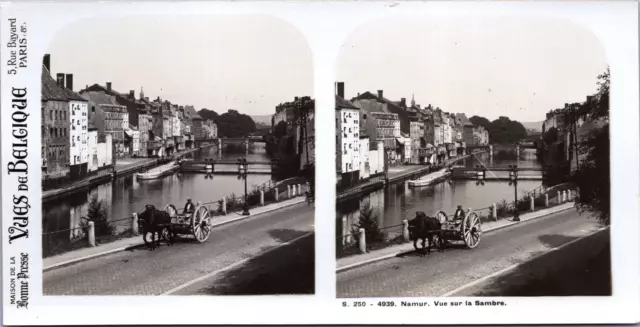 Belgique, Namur, Vue sur la Sambre, Vintage print, ca.1920, Stéréo Tirage vintag