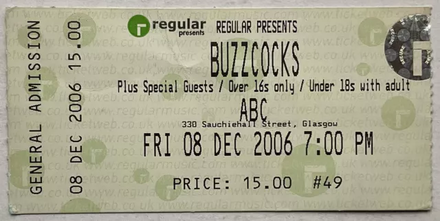 Buzzcocks Original Used Concert Ticket ABC Glasgow 8th Dec 2006