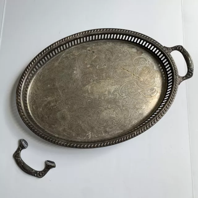 Kirk's  Silver Guild A-1 Footed Serving Tray Vintage Broken Handle
