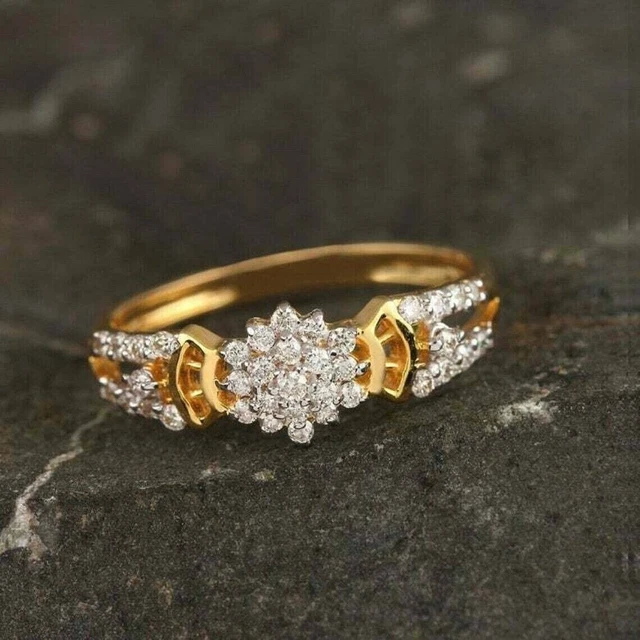 14K Yellow Gold Plated 2Ct Round Cut Moissanite Women's Cluster Engagement Ring