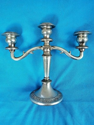 Antico SILVER PLATE tre Braccio Candelabro CANDELABRI Granatiere Corna 1930s 