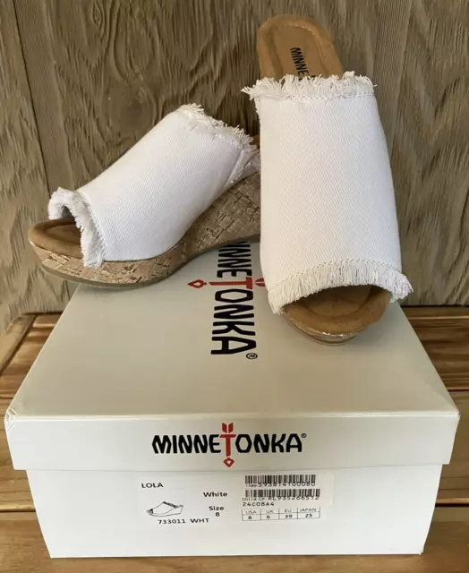 MINNETONKA LOLA PLATFORM Cork Wedge Sandal Size 8 White - NEW in BOX ...