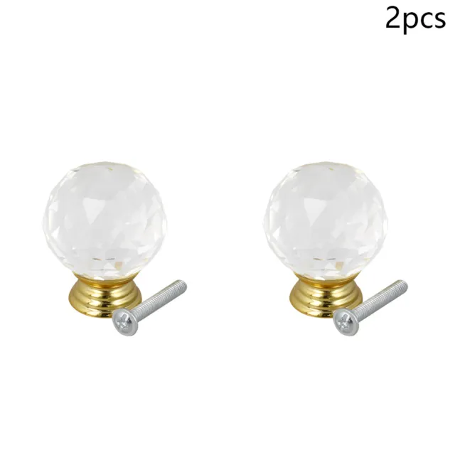 2Pcs Crystal Glass Diamond Door Knobs Cupboard Cabinet Drawer Pull Handles Gold