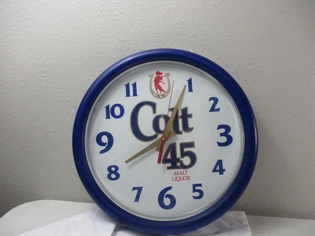 Colt 45 Malt Liquor Promotional Wall Clock Round Blue Plastic 14'' x 14''
