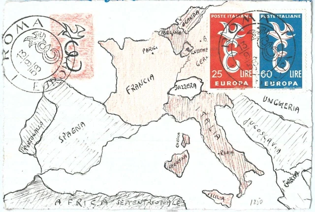 71060 -  ITALY -  Postal History - Hand Painted MAXIMUM CARD - EUROPA  1958