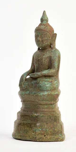 16th Century, Shan, Antique Burmese Bronze Seated Buddha 6