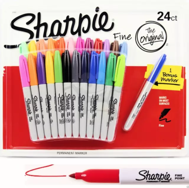 24 + 1 SHARPIE Markers Coloured Permanent Sharpies Marker Pen Bulk Fine  Point $23.50 - PicClick AU