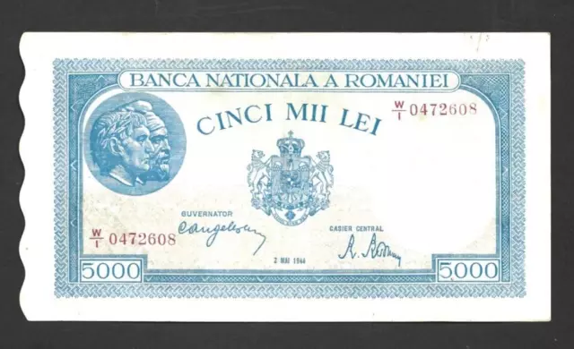 5000 Lei Very  Fine Crisp Banknote From Romania 1944  Pick-55