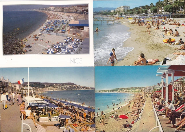 LOT DE 4 cartes postales postcards 10x15cm NICE la plage promenade des ...