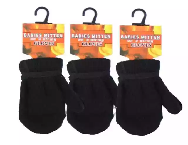 New Baby Magic Gloves Mittens With String Boys Girls School Plain Warm 0-24 Mth