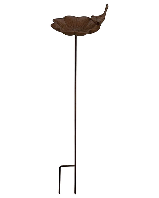 Vogeltränke auf Stab Vogel Rosenblatt Futterschale Vogelbad Gusseisen 92cm