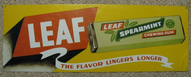 Vintage 1950/60's Leaf Spearmint Chewing Gum Metal Sign Rare Chicago Collectible