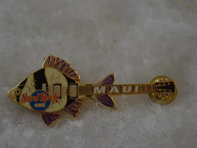 Hard Rock Cafe Pin Maui Fish Guitar series 1999 Yellow Fish Black Stripes