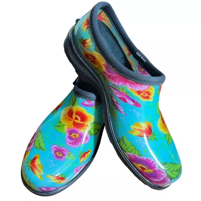 SLOGGERS Garden Clogs Slip-On Womens 9 Waterproof Rainwear Garden Shoes Floral