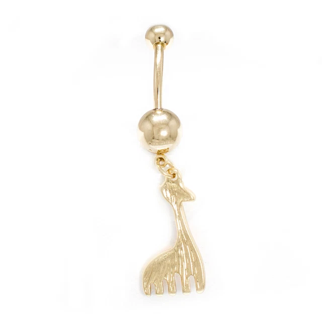 14G Belly Button Ring Dangle Gold IP Giraffe Clear CZ Gem Navel Piercing Jewelry 3
