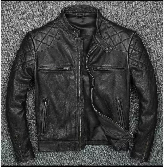 Vintage Distressed Black Men Genuine Biker's Cow-Hide Leather Jacket