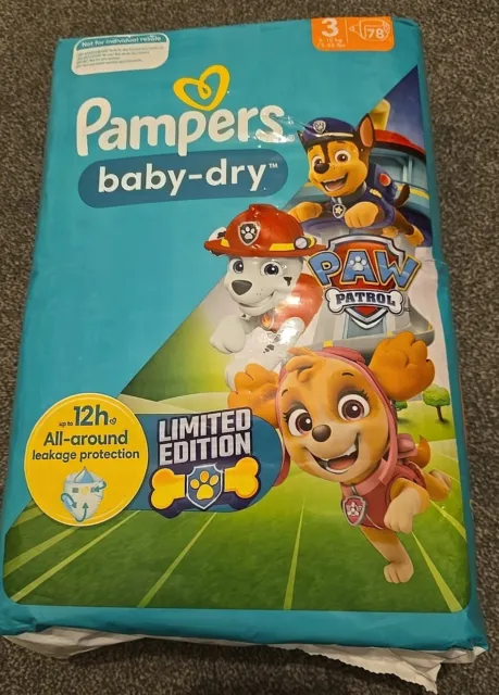 PAMPERS LIMITED EDITION Paw Patrol Baby Dry Nappies Size 3. 78 Pack £19